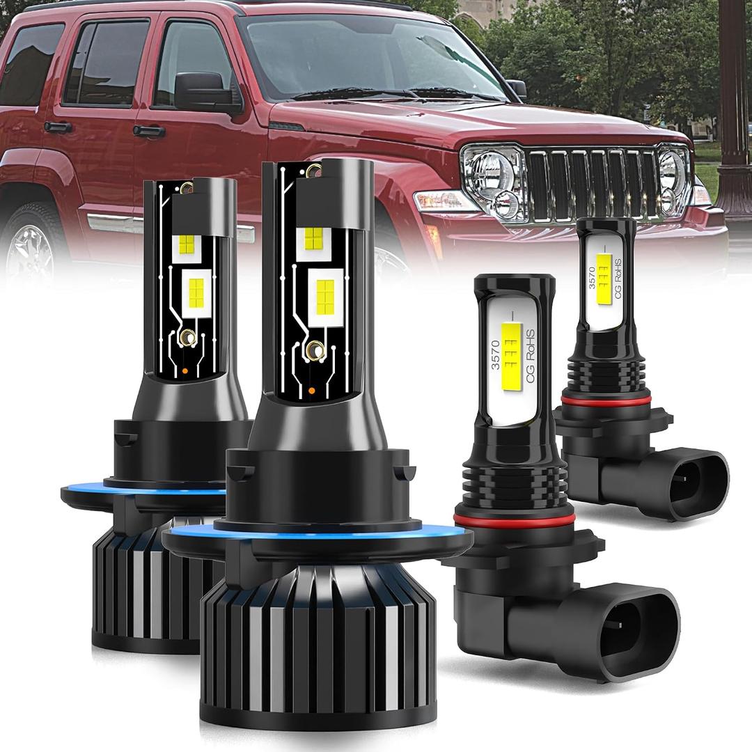 For 2008-2012 Jeep Liberty light Bulbs, 9008 High Low Beam 9145 Fog Light Combo, 4PCS