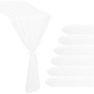 6 Pack 10Ft White Chiffon Table Runner 29x120 Inches Sheer Fabric Table Runner Romantic Wedding Runner for Thanksgiving Christmas Bridal Shower DecorationsWhite