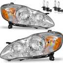 Headlights W/Bulbs for 2003 2004 2005 2006 2007 2008 Toyota Corolla Halogen Headlamp Replacement Driver & Passenger Side
