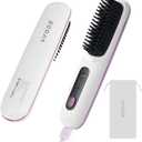 ECOJIA Cordless Hair Straightener Brush,5200mAh Mini Ceramic Flat Iron for Short Hair,Small Ionic Portable Straightening Comb for Travel,Straightener and Curler 2 in 1 with LCD Screen for Women,White