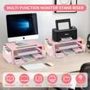 AUPSEN Pink Desk Organizers and Accessories, 2-Tier Wood Computer Monitor Stand with Drawer, Pen Storage & Phone Holder, Office Desk Accessories, Workspace Desktop Organization for Office Supplies