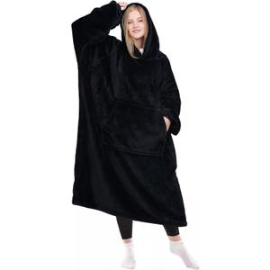 KPBLIS Wearable Blanket Hoodie Gifts for Women and Men, Oversized Wearable Hoody Blanket Sweatshirt, Warm Cozy Giant Fleece Blanket with Sleeves and Pocket for Adults, Black