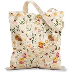 Canvas Tote Bag for Women  Aesthetic Canvas Bag with Zipper Cute Stylish Reusable Shoulder Totes for Shopping Work Daily Vacation, Floral Weini
