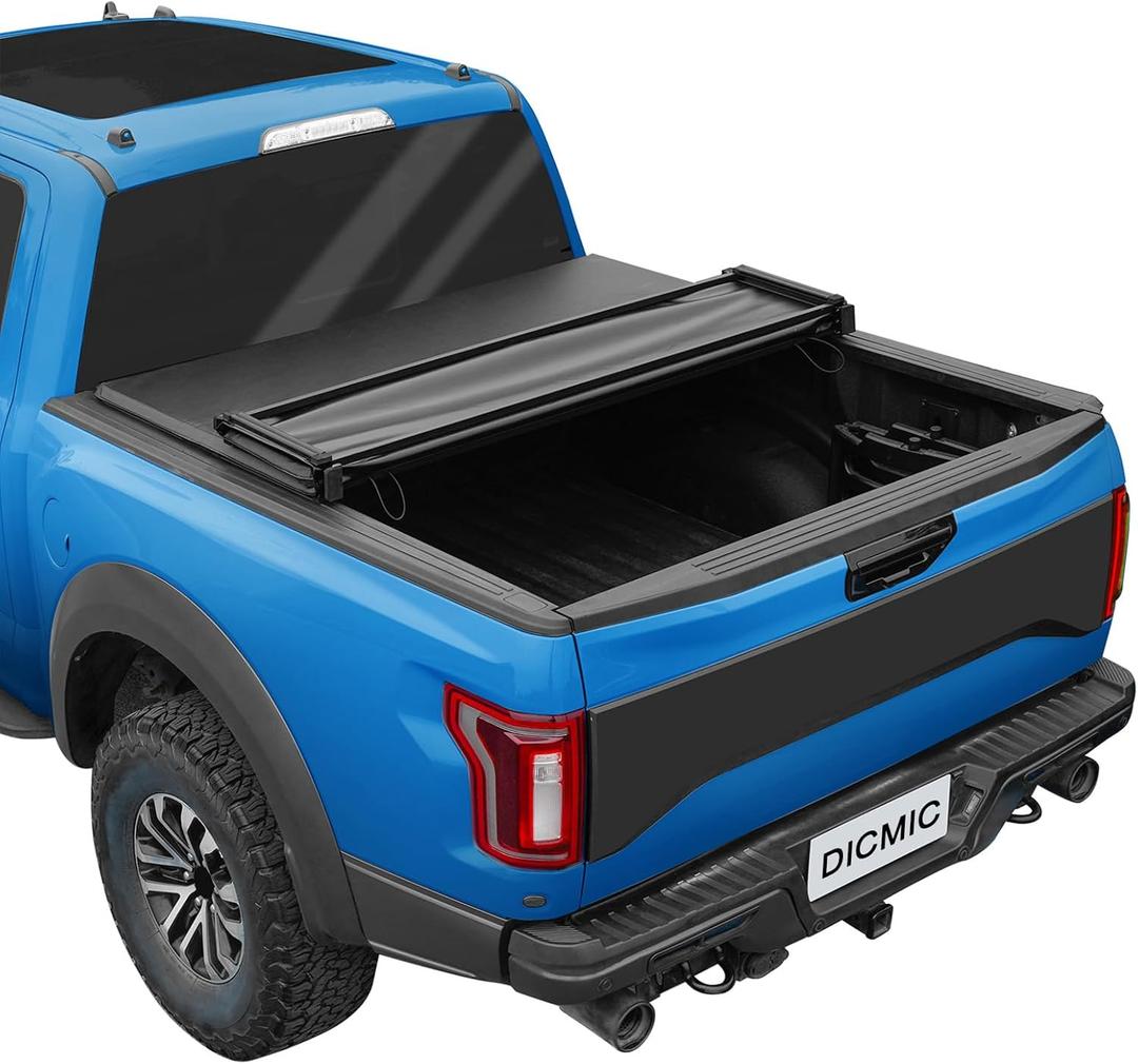 DICMIC Soft Quad-Fold Truck Bed Tonneau Cover Compatible with 2014-2018 Chevy Silverado GMC Sierra 6.5FT Not for CarbonPro Bed