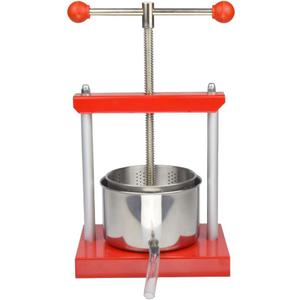 EJWOX Manual Top-Handle Wine Press 0.53 Gal - Stainless Steel Fruit & Herb Press for Juice, Cider, Tincture (Red)