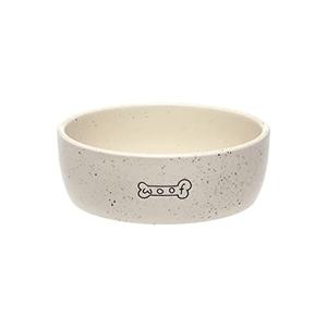 Pearhead Ceramic Dog Bowl – “Woof” Speckled Pet Food & Water Dish, Durable Stoneware, Non-Slip Heavy Base, 20 oz, Medium