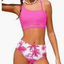 Queenstyle Girls Swimsuits Bikini Set Kids Cutout Bathing Suit Bikini Top Two Piece Girls' Swimwear 13-14Y Pink
