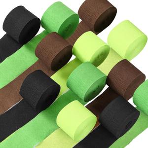 Epakh 12 Rolls Black/Green/Brown Crepe Paper Streamers (984ft) - Pixel Themed Party Decorations, Video Game Birthday Supplies, Dinosaur Jungle Camo Army Camp Natural Theme Green Party Decor Halloween