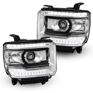 Headlight Clear Lens LED Daytime Running Lamps for GMC Sierra 1500 14-18