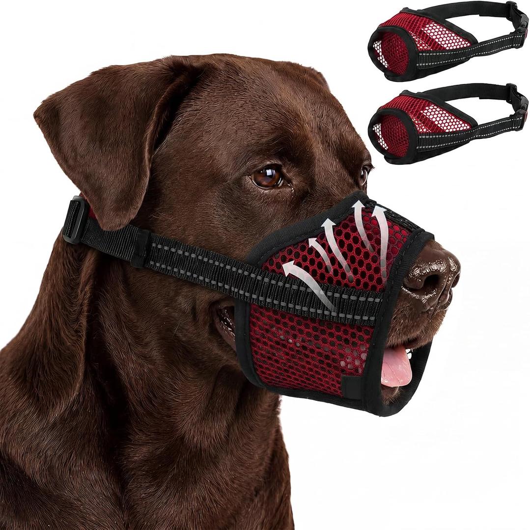2PCS Dog Muzzles, Soft Adjustable Mesh Breathable Dog Mouth Guard