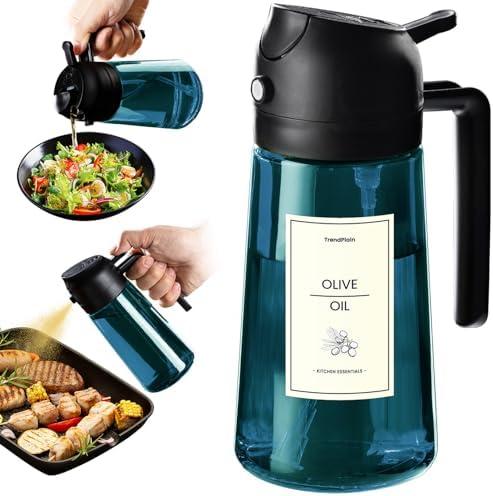 TrendPlain 16oz/470ml Blue Glass Olive Oil Sprayer for Cooking - 2 in 1 Olive Oil Dispenser for Kitchen Gadgets, Air Fryer, Salad, and BBQ - Black