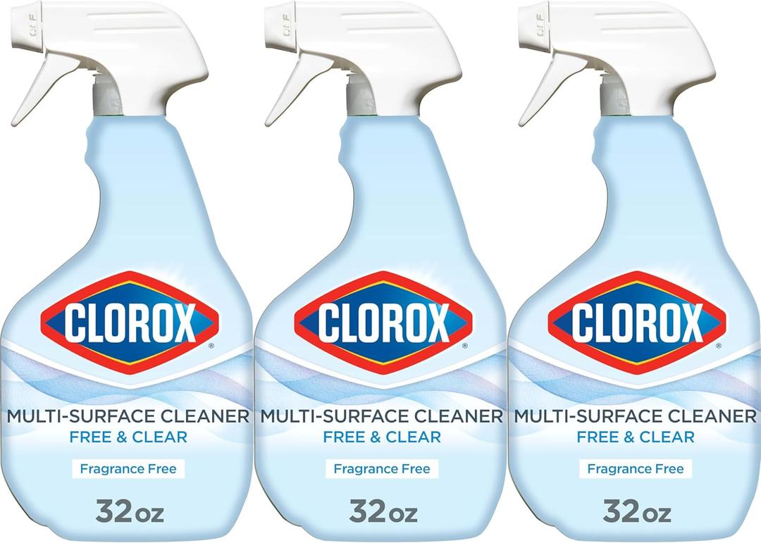 Clorox Free & Clear Multi Surface Cleaner, Spray Bottle, Fragrance Free, 32 Fluid Ounces, Pack of 3