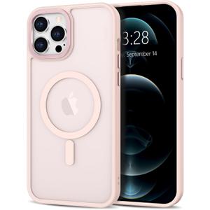 Anuck Case for iPhone 12 Pro Max Case Magnetic Phone Case Compatible with MagSafe, Soft TPU Bumper Hard Translucent Matte Back Slim Fit Shockproof Protective Cover for Men Women Girls - Pink