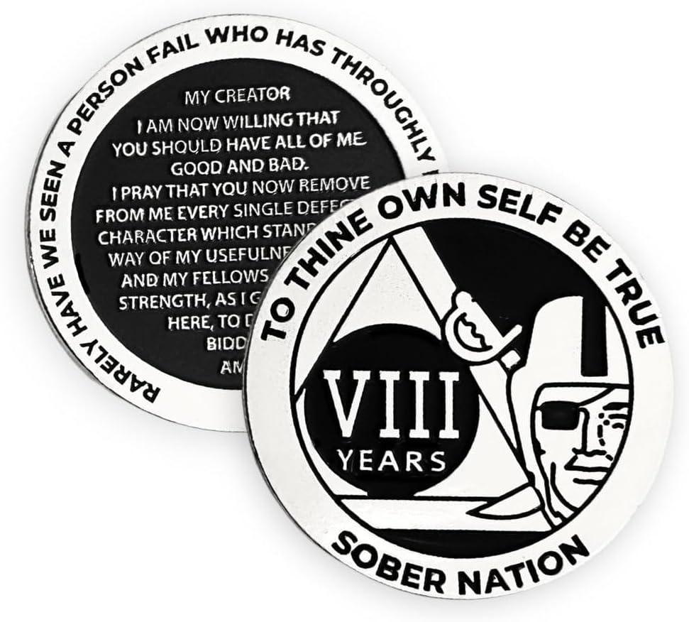 MYRECOVERYSTORE Silver and Black Pirate Alcoholics Anonymous AA Chip w/Coin Capsule AA Yearly Medallion 1Year