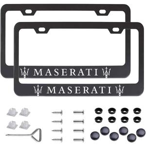 2 Pieces Aluminum Alloy Fit for Maserati License Plate Frame, Applicable to Standard US Silver License Plate Frame, FIT Mase.r.ati Black Frame