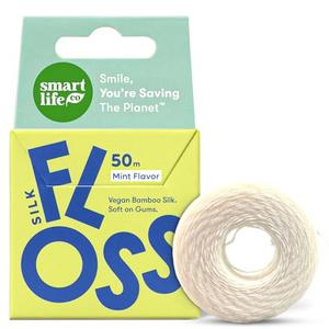 Vegan Bamboo Silk Floss - Pure Plastic Free Woven Dental Floss Thread | Zero Waste Eco-Friendly Oral Care | Natural PFA Free String for Adults & Kids Tight Teeth | Soft Easy Glide - Mint 55yds