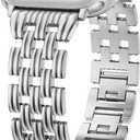 Minyee Compatible with Apple Watch Band Women 42/41/40/38/44/45/46/49mm, Dressy Starlight Gold Shiny Basketweave Designer Stainless Steel Metal Strap for iWatch Series 11 10 9 8 7 6 5 3 2 1 SE Ultra (Silver)