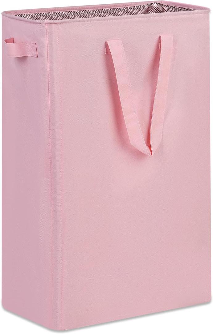efluky Slim Laundry Basket, Narrow Laundry Hamper with Handles, Collapsible Dirty Clothes Hamper, Tall Laundry Bin for Laundry Room, Dorm and Bedroom, 19.8 Gallon (75L) Pink