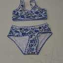 KANGKANG Girls Swimsuit Bikini Set Solid Color V-Neck Two Piece Bathing Suit with Chest Pad Adjustable Straps Swimwear (15-16 Years, Royal Blue Floral)