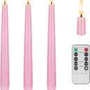 Pink Flameless Taper Candles, 9.6" Battery Operated Candles with Remote, Real Wax Led Candle, Flickering Flameless Candlesticks for Home Party Wedding Romantic Night Decor
