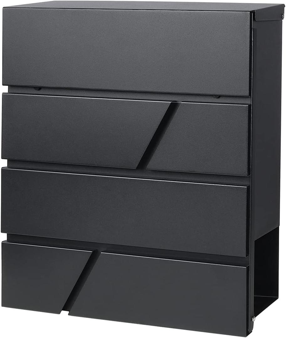 Jssmst Locking Mailbox Wall Mount- Waterproof mailboxes with Secure Key Lock and Newspaper Compartment, Key Lock Drop Box Extra Large Capacity, 12.9 x 4.1 x 14.2 Inch, Black, SM-HPB936 New