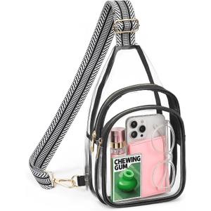 HULISEN Clear Sling Bag for Stadium Events, Clear Purse for Women, Stadium Approved Crossbody Handbag for Concerts Sports Fan (Black and White 1)