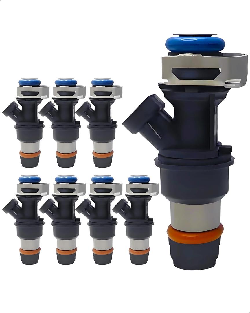 8-Count 4-Hole Fuel Injector Compatible with 1999-2007 Chevy Silverado/Tahoe/Express/SSR/Suburban, GMC Sierra/Savana/Yukon/Envoy, Cadillac Escalade - V8 4.8L/5.3L/6.0L for 17113553