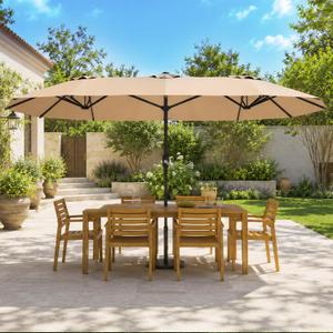 DomeShade 15ft Large Patio Umbrella, Outdoor Double-Sided Rectangle Table Umbrella with UV Resistant Canopy, Market Umbrella for Deck, Garden, Poolside, Backyard (No Base Included)