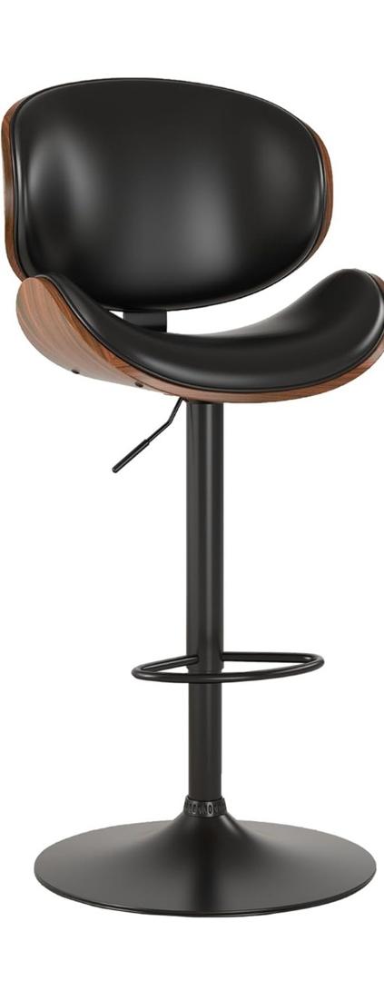 KCC Bar Stools Set of 2, Swivel Adjustable Height Barstools, PU Leather Upholstered Bar Chairs with Footrest, Bentwood Bar Stool for Kitchen, Bar, Dining Room(Black PU) Pack of 1
