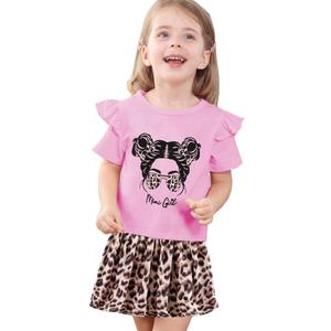 Akyzic Little Girl Skirt Outfit Two Piece Spring Summer Outfit Butterfly Dress Cat Print Skirt Toddler Girl Outfit Set (18-24 Months, Pink/Figure)
