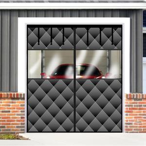 Magnetic Thermal Insulated Door Curtain with Visible Windows, Thicken Polyester Fiberfill & Durable Oxford Fabric, Hands Free Windproof Door Screen for 1 Car Garage Doors 9x7FT, Black