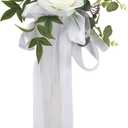 Fofetbfo Set of 10 Wedding Aisle Chair Decorations Silk Rose Chair Back Flowers with Ribbons Chairs Back Pew Flowers Arrangement for Wedding Ceremony Reception Decor (White/10Pcs)