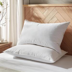 Globon Feather Down Pillow King Size Set of 2 Hotel Collection | Medium Firm Bed Pillow for Sleeping, Goose Down and Feather Filld, 100% Cotton Shell 430 TC 600 Fill Power 20" x 36"