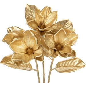 Briful Set of 3 Gold Magnolia Floral Stems 26in Magnolia Artificial Flowers Silk Magnolia Flower Branches for Christmas Home Office Table Vase Decor
