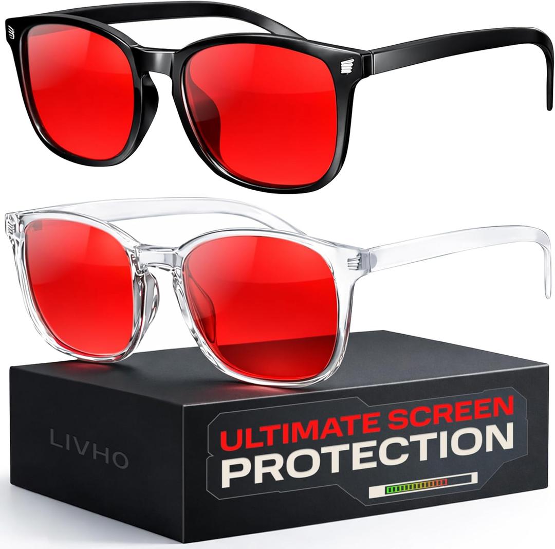 livho Gaming Blue Light Blocking Glasses for Better Sleep, Premium Night Driving, Computer Blockers for Man & Woman (Black and Clear)