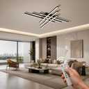 Modern LED Ceiling Lights 43.3" Black Flush Mount Ceiling Light Fixture Sputnik Dimmable Ceiling Lights with Remote Control for Bedroom Living Room Kitchen Room(6 Lights)