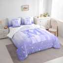 Feelyou Purple Bowknot Comforter Set with Sheets 7 Piece Full Size Initial Letter M Bedding Set for Kids Boys Girls Princess Glitter Bed in a Bag Cute Bow Alphabet Room Decor Soft