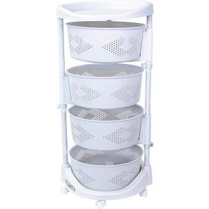 dbest products Octopus 360 4 Tier Rolling cart Kitchen Organization Plastic Rotating Fruit Basket Teacher Classroom Supplies Organizer Makeup Storage Hair Salon Trolley Swivel Lockable Wheels Bar