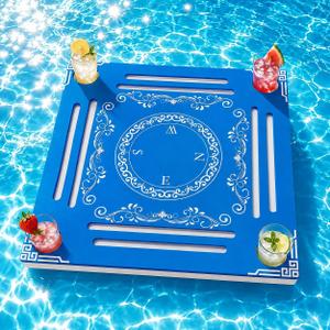 Floating Mahjong Table for Pool, 32x32 Inch Waterproof Tray with Official Rules, Cup Holders and Tile Grooves, for Mahjong, Cards, Poker, Dominoes, Pool, Hot Tub, Lake, Beach - Tropical Floral