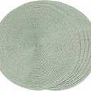 FunWheat Round Braided Placemats Set of 6 Place Mats for Dining Tables Woven Washable Non-Slip Table mats 15 inch (Fog Green, 6pcs)