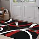 Classical Modern Black and Red Stripe Pattern Area Rug for Living Room 3x5 Outdoor Rug Non Slip&Non-Shedding Low Pile Indoor Large Carpets for Bedroom, Dining Room, Home Office, Bathroom