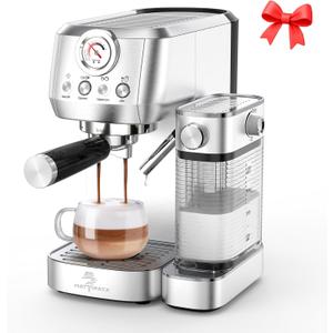 MAttinata CM1633 Cappuccino Machine 20 Bar, Professional Espresso Machines with Automatic Milk Frothering, Barista Compact Latte Maker for Home, with Pressure Gauge for Coffee Lovers, Stainless Steel