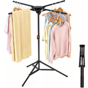 Portable Tripod Clothes Drying Rack, Foldable 4-Bar Rack for Space Saving, 4 Rods