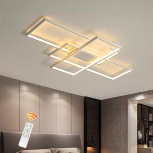 Jaycomey Modern Ceiling Light Dimmable LED Chandelier with Remote Control,50W 3-Layer Square Ceiling Lamp Acrylic Flush Mount Ceiling Lights Fixtures for Bedroom Dining Living Room Kitchen(White)