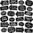 Outus 24 Pieces Photo Booth Props Birthday with Stick Happy Birthday Weddings Graduation Prom Bday Wedding New Year Party Supplies Funny Photo Booth Pose Signs Selfie for Men Women(Silver)