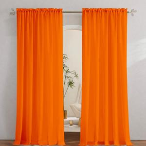 2 Panels Orange Curtains for Living Room Boho Solid Light Filtering Curtains for Bedroom Modern Bright Orange Window Treatment Set Rod Pocket Drapes Elegant Farmhouse Semi Sheer Curtain 52X96 Inches
