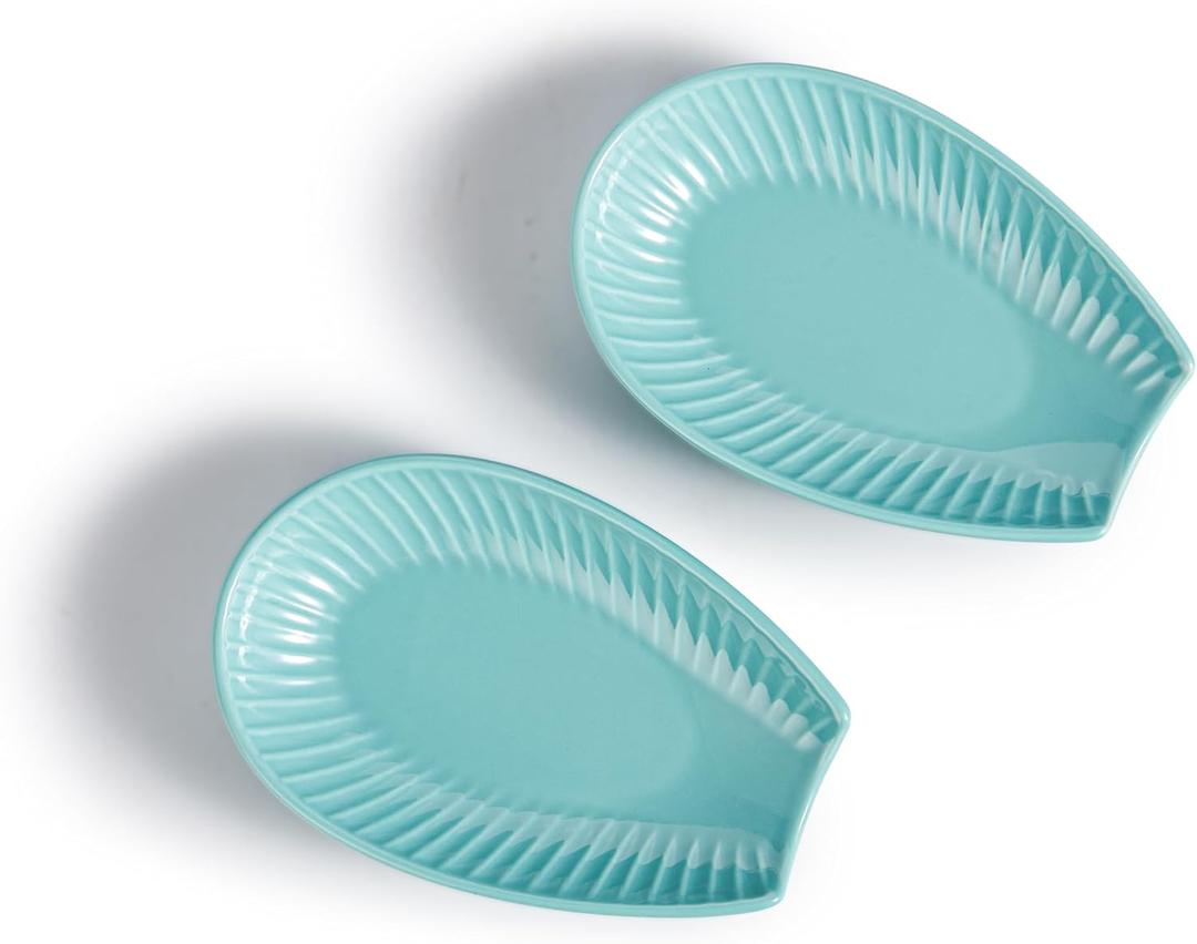 Ceramic Spoon Rest for Kitchen Counter 6 Inch Farmhouse Porcelain Spoon Holder, Heat-Resistant & Easy Clean Design for Cooking, Coffee, Stovetop Use, 2 PCS, Blue