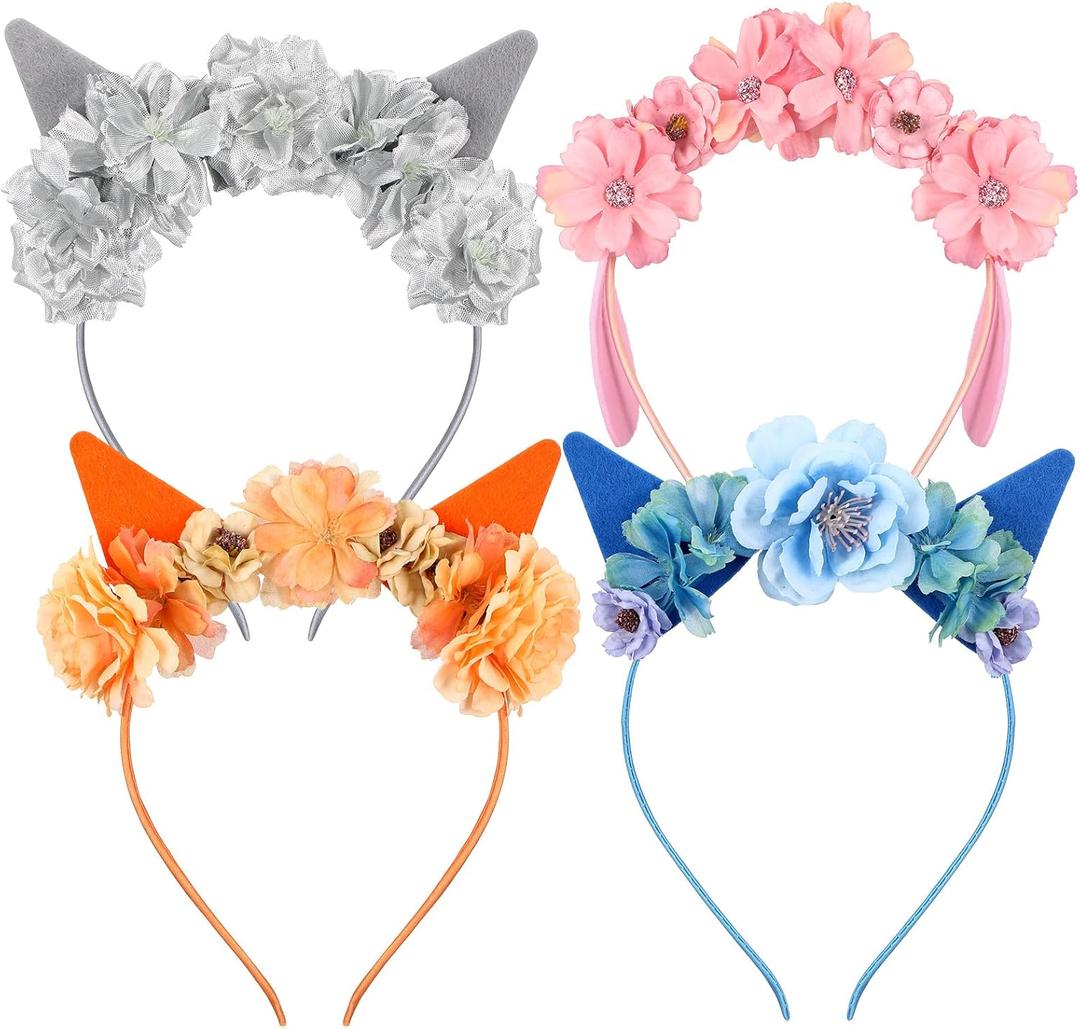 2 x 4 Pcs Blue Dog Ears Headbands for Adult Kids Halloween Animal Headwear Cosplay Costume Accessories for Halloween Family Party Supplies Decorations Christmas Birthday