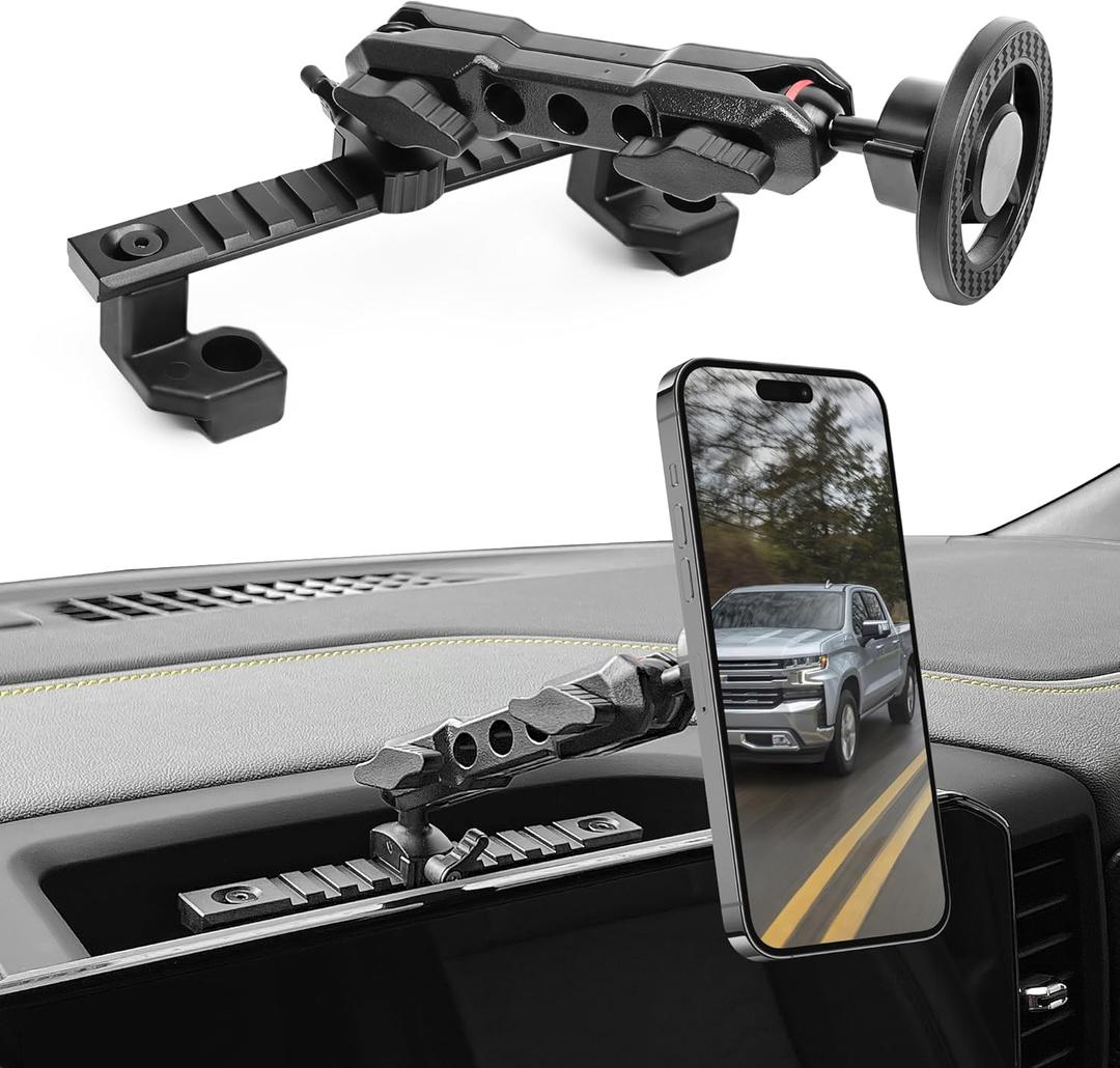 sukemichi Phone Mount for 2022 2023 2024 2025 2026 Chevrolet Silverado 1500/GMC Sierra 1500 2500 3500 HD Accessories,Dash Platform Phone Mount Magsafe Fit 13.4" Screen, Cell Phone Holder for NATO Rail