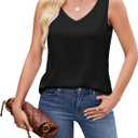 YAMANMAN Women Double Layer Satin Tops V Neck Casual Cami Sleeveless Camisole Blouses Summer Basic Tank Shirt Women Tank Top (Black)